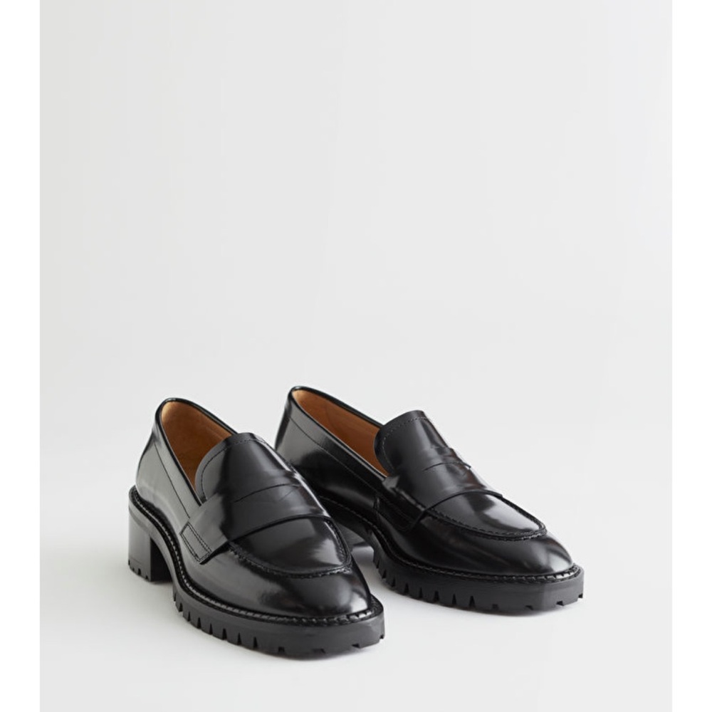 & Other Stories Dark Brown Heeled Leather Penny Loafers